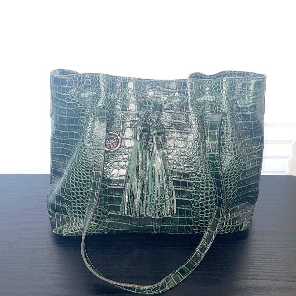 PATRICIA NASH Witney Green Crocodile-Embossed Tote Bag